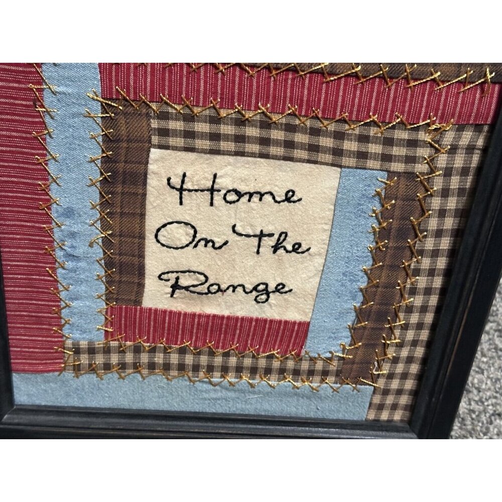 Framed Quilted Patchwork Wall Art Home On The Range 12" Square - Picture 2 of 6
